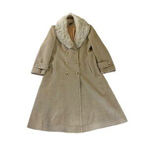 Vintage 1070's Brittany Origionals Women's Beige Wool Fur Lined Coat - Large